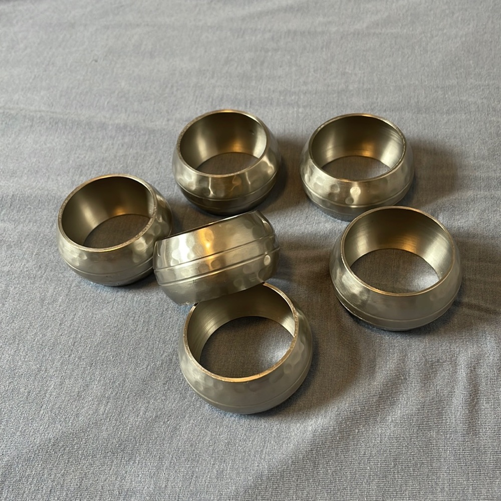 6 Crate and Barrel silver napkin holders